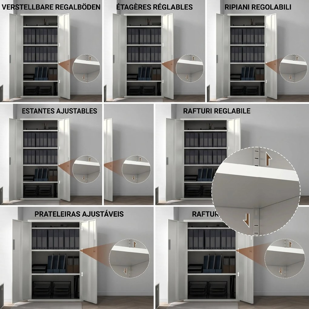HOMCOM Dulap de Depozitare pentru Birou cu 5 Niveluri, Dulap Metalic cu 2 Uși și 4 Rafturi Reglabile, 80x40x180 cm, Alb