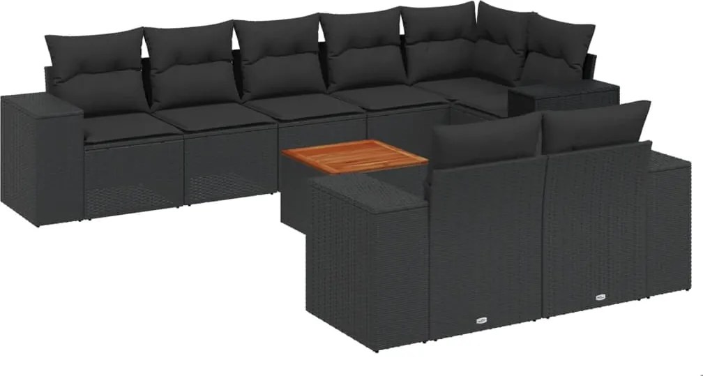 vidaXL Set mobilier de grădină cu perne, 9 piese, negru, poliratan