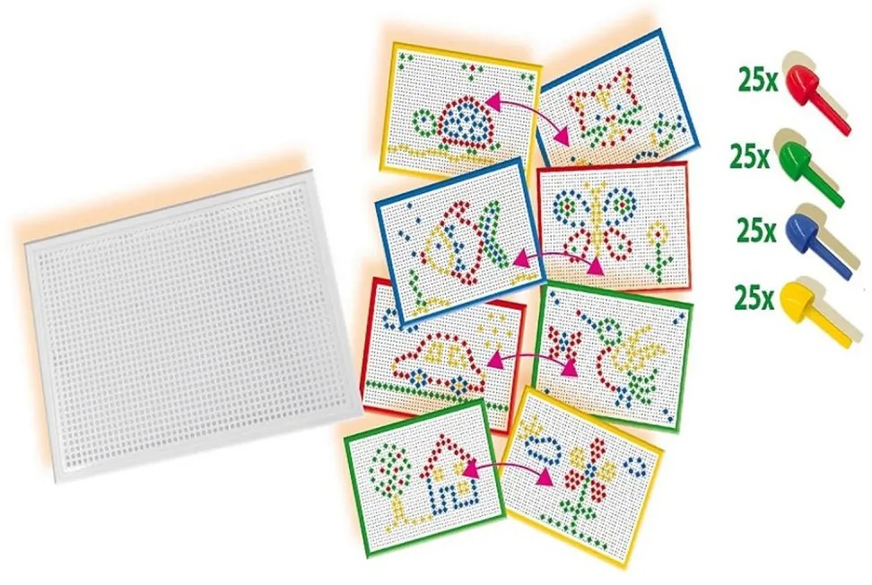 Set creativ mozaic - Tabla de jucarie mozaic cu pini colorati