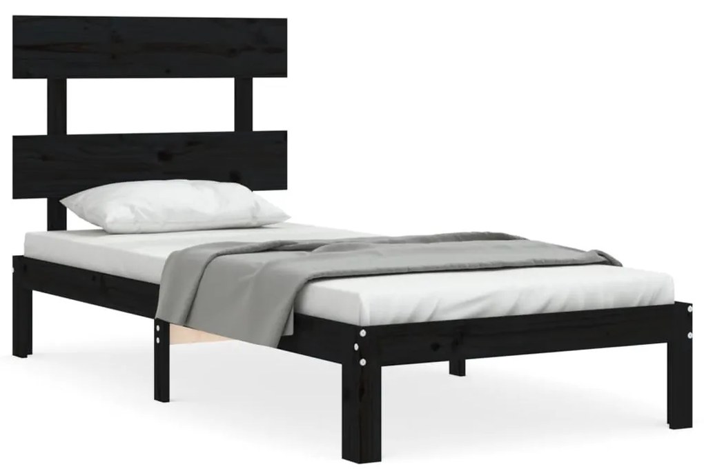 3193500 vidaXL Cadru de pat cu tăblie single, negru, lemn masiv
