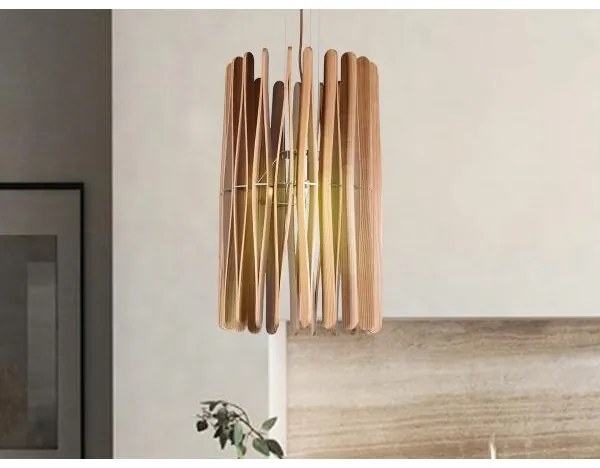 Pendul din lemn masiv pe cablu, 1xE27/60W/230V, diametru 38 cm, frasin/lemn de cauciuc