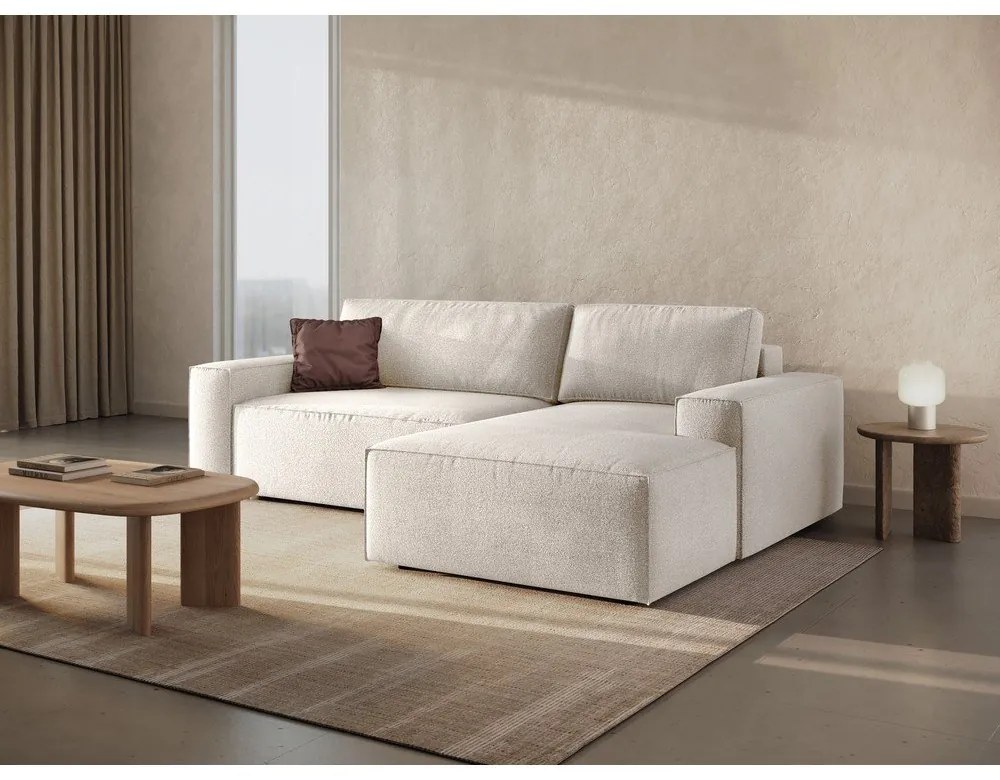 Colțar alb extensibil cu tapițerie din țesătură bouclé (cu colț pe partea dreaptă) Jodie – Micadoni Home