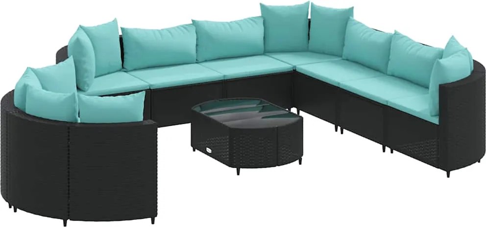 vidaXL Set canapele de grădină cu perne, 10 piese, negru, poliratan
