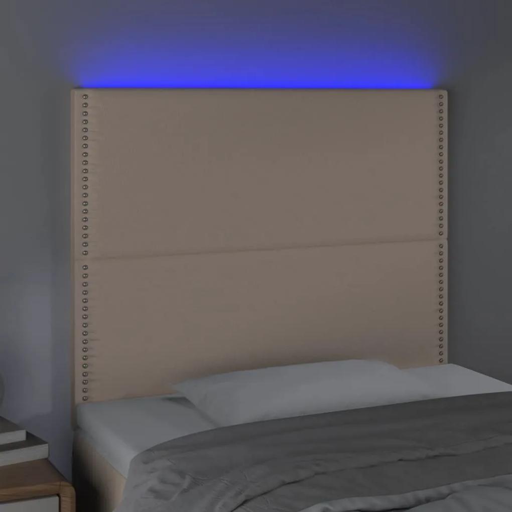 Tablie de pat cu LED cappuccino 80x5x118 128cm, piele ecologica 1, Cappuccino, 80 x 5 x 118 128 cm