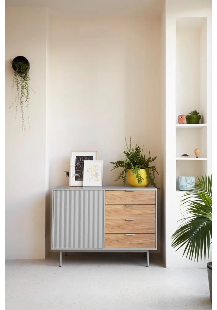 Comodă gri/în culoare naturală joasă cu aspect de lemn de stejar 108x80 cm Sierra – Teulat