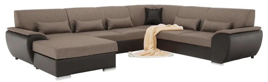 Colţar în formă de U, material textil maro/piele ecologică maro, stânga, EMILY U
