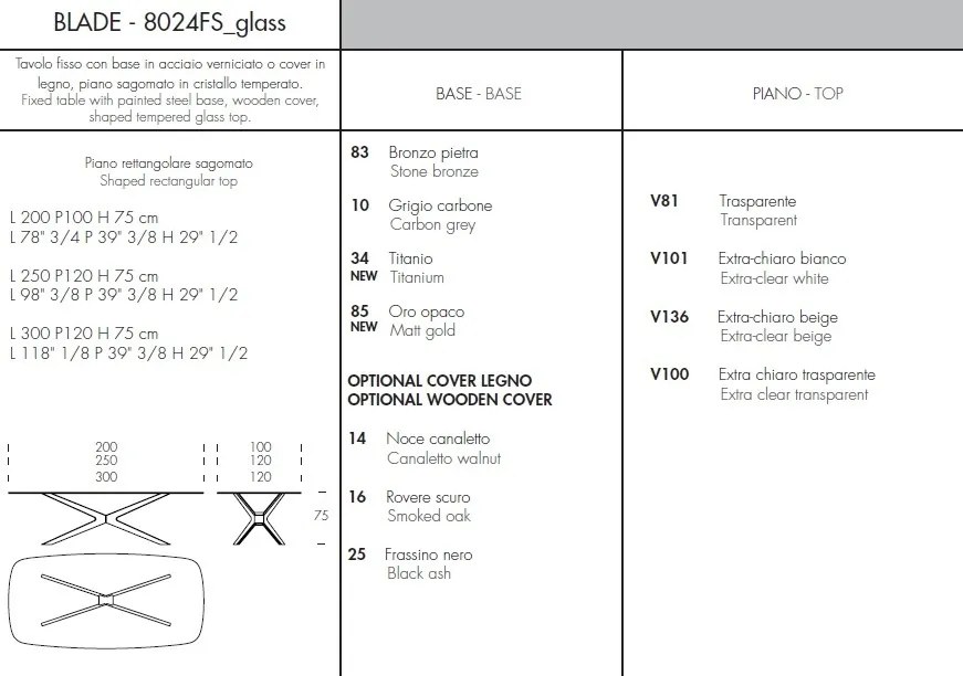Masa fixa eleganta design LUX BLADE 300x120cm