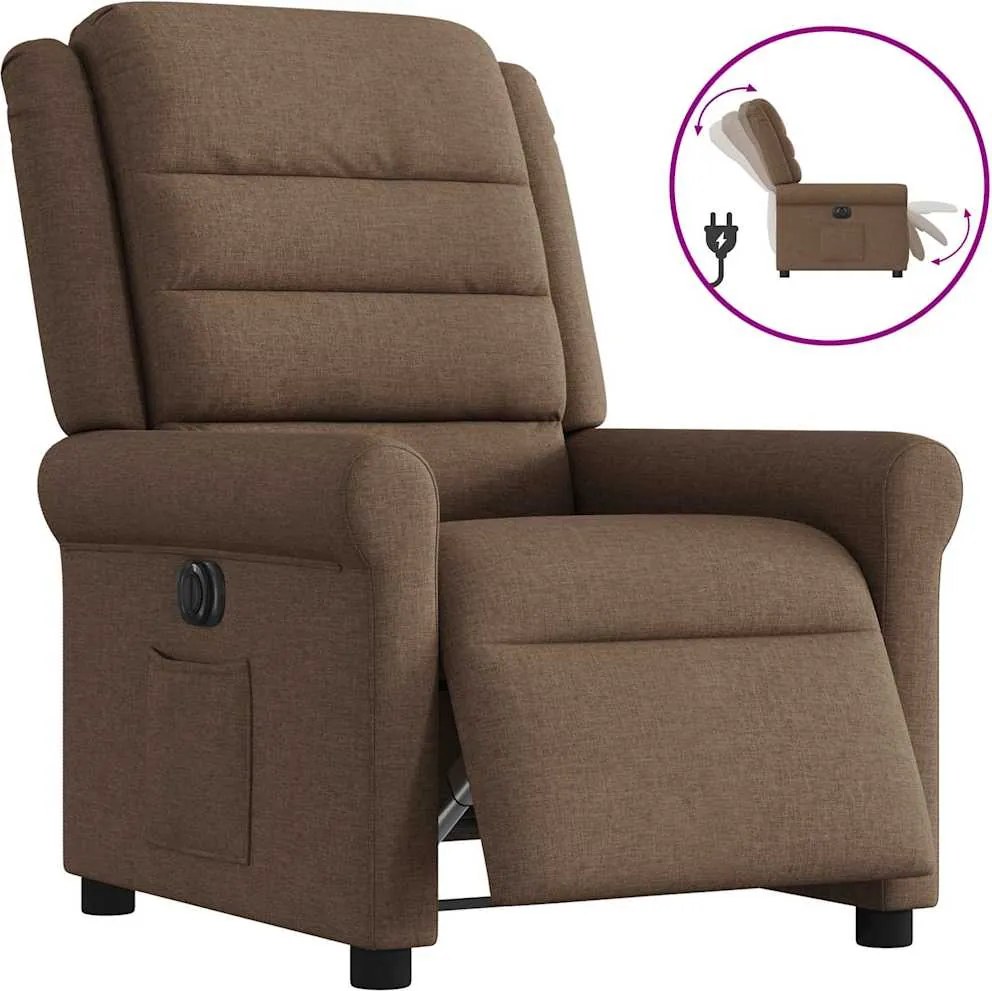vidaXL Fotoliu rabatabil electric, maro, material textil