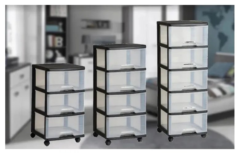 Etajeră pe roți neagră/transparentă din plastic 37x61 cm – Curver