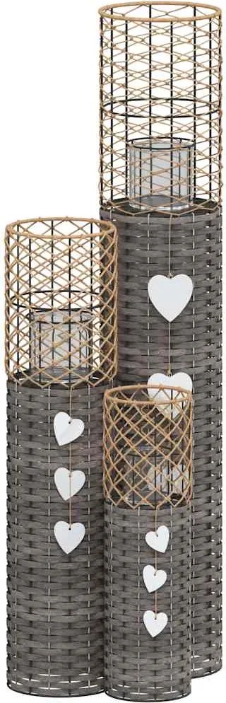 vidaXL Suporturi pentru lumânări, 3 buc., gri, răchită