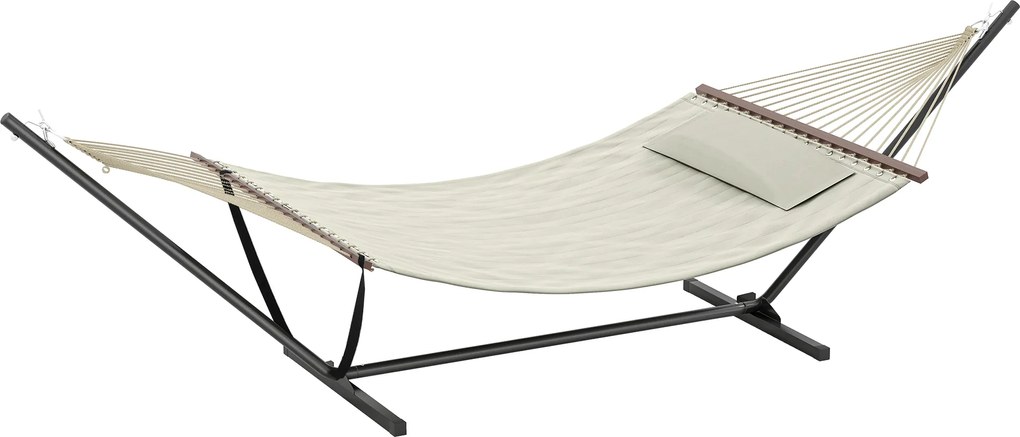 Outsunny Hamac pe suport, hamac cu suport din oțel, pernă, bare de întindere, 368 x 140 x 110 cm, cremă | Aosom Romania