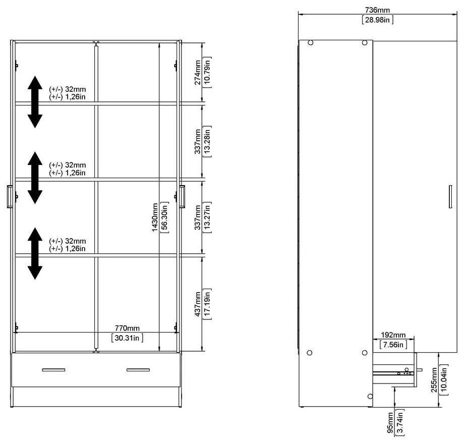 Șifonier alb 79x170 cm Space – Tvilum