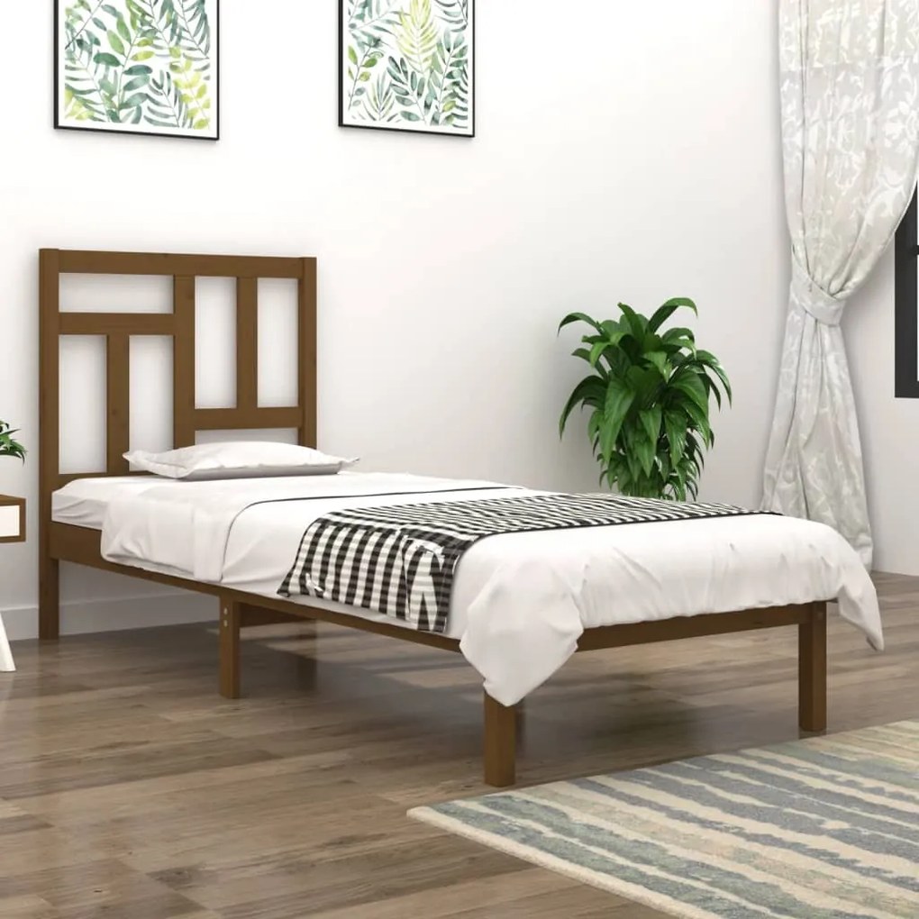 3104511 vidaXL Cadru de pat single, maro miere, 90x190 cm, lemn masiv de pin