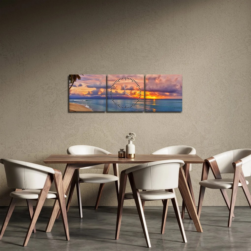 Tablou - Apus de soare la plajâ (cu ceas) (90x30 cm)