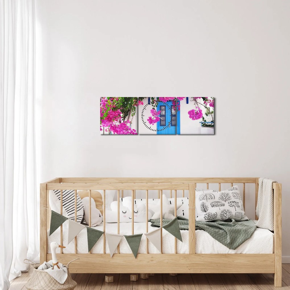 Tablou - Casă tradițională grecească (cu ceas) (90x30 cm)