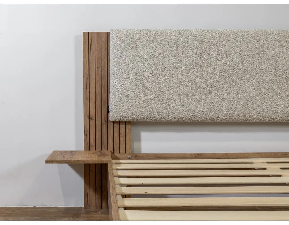 Pat matrimonial bej cu somieră 160x200 cm Lior – Bobochic Paris