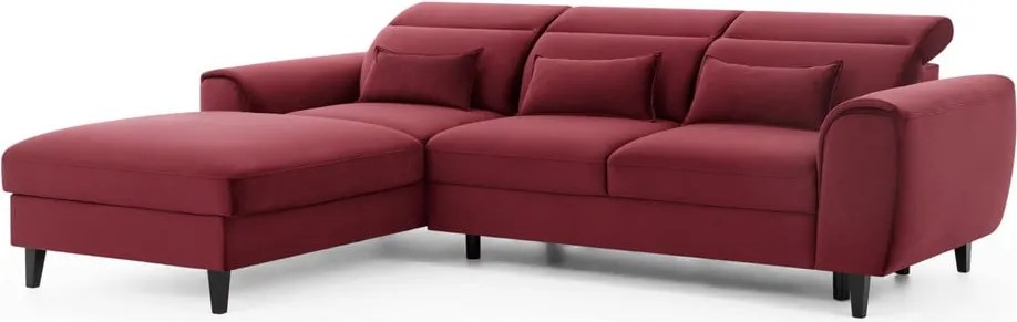 Colțar roșu extensibil/cu spațiu de depozitare cu tapițerie din catifea (cu colț pe partea stângă/cu șezlong) Foble – ELTAP