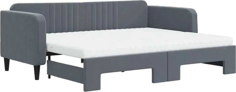 vidaXL Pat de zi cu extensie și saltele, gri închis 90x200 cm catifea