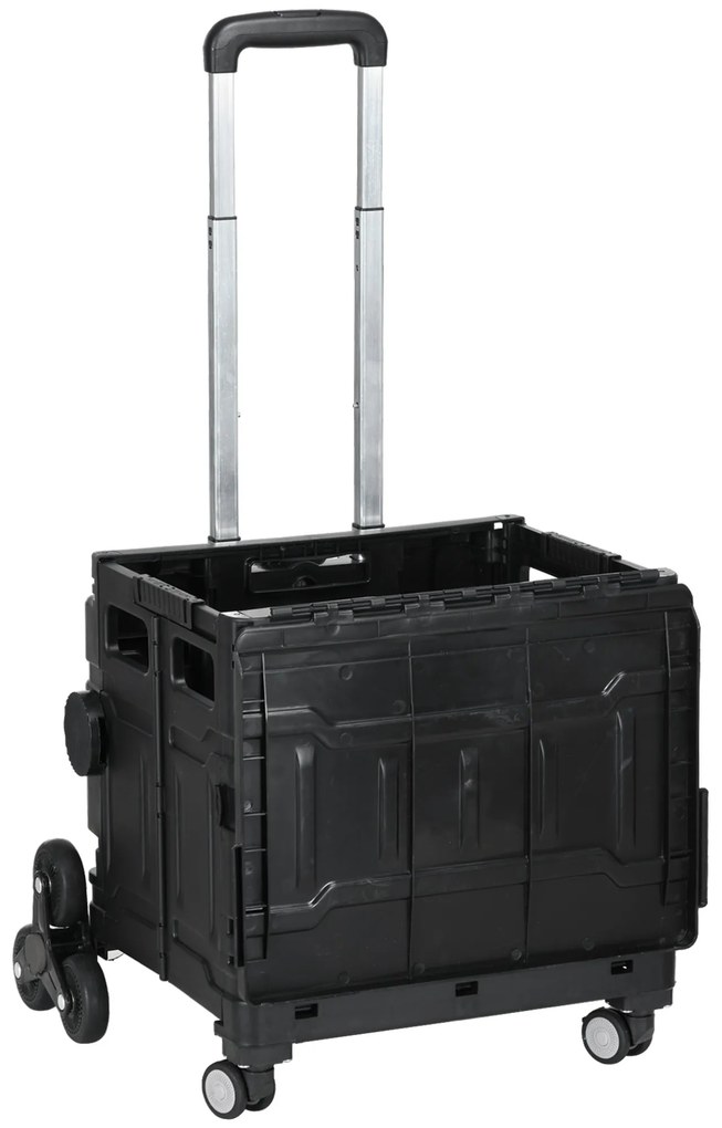 HOMCOM Cărucior de cumpărături Einkaufswagen, Treppensteiger, pliabil, cu mâner telescopic, capacitate maximă de 65 kg, Negru | Aosom Romania