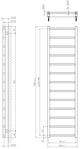 Sapho - Radiator de baie METRO DOS 323W 40x150 cm, negru mat