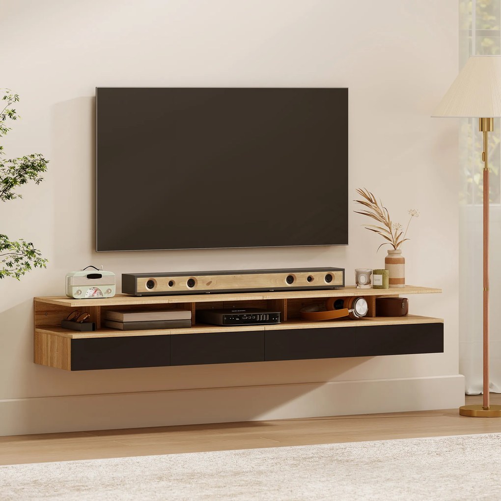 HOMCOM Set 2 Noptiere Suspendate pentru Dormitor, Design Modern cu Sertar și Raft, din Lemn, 35x32x22.5cm, Stejar și Negru | Aosom Romania