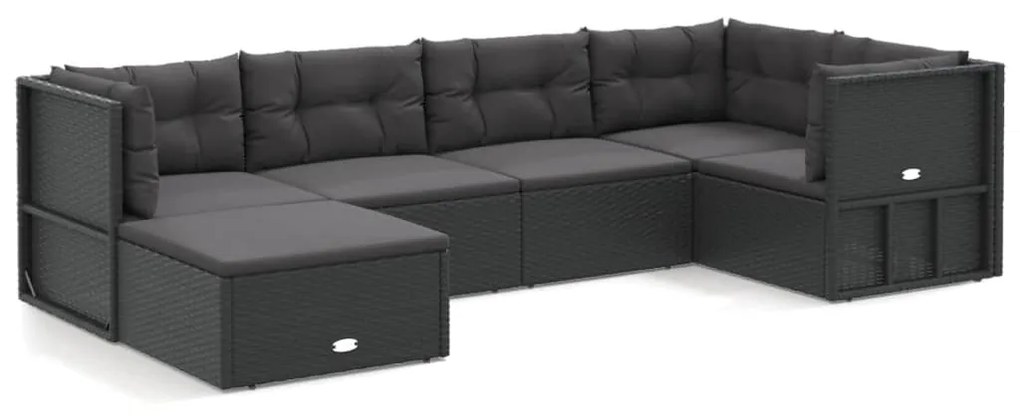 3187130 vidaXL Set mobilier de grădină cu perne, 6 piese, negru, poliratan