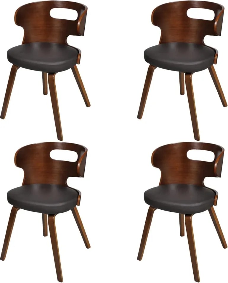 vidaXL Scaune de bucătărie 4 buc., maro, lemn curbat & piele ecologică