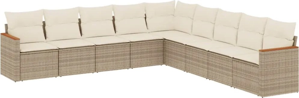 vidaXL Set canapele de grădină, 9 piese, cu perne, bej, poliratan