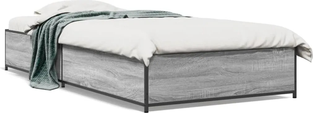 vidaXL Cadru de pat, gri sonoma, 75x190 cm, lemn prelucrat și metal