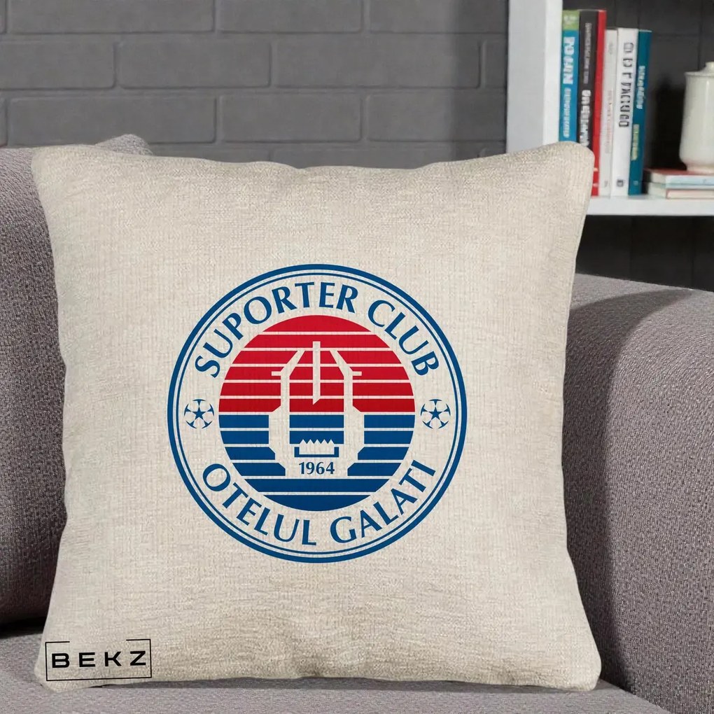 Perna Personalizata Otelul Galati Suporter Club 1964, 40x40 cm, Bej Canapea, Husa Detasabila, Perna Inclusa, BEKZ®