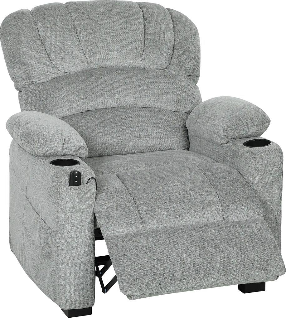 HOMCOM Fotoliu Relax Electric Reclinabil 150° cu Suport pentru Picioare, Șezut Lat, Silențios, Catifea, Gri | Aosom Romania