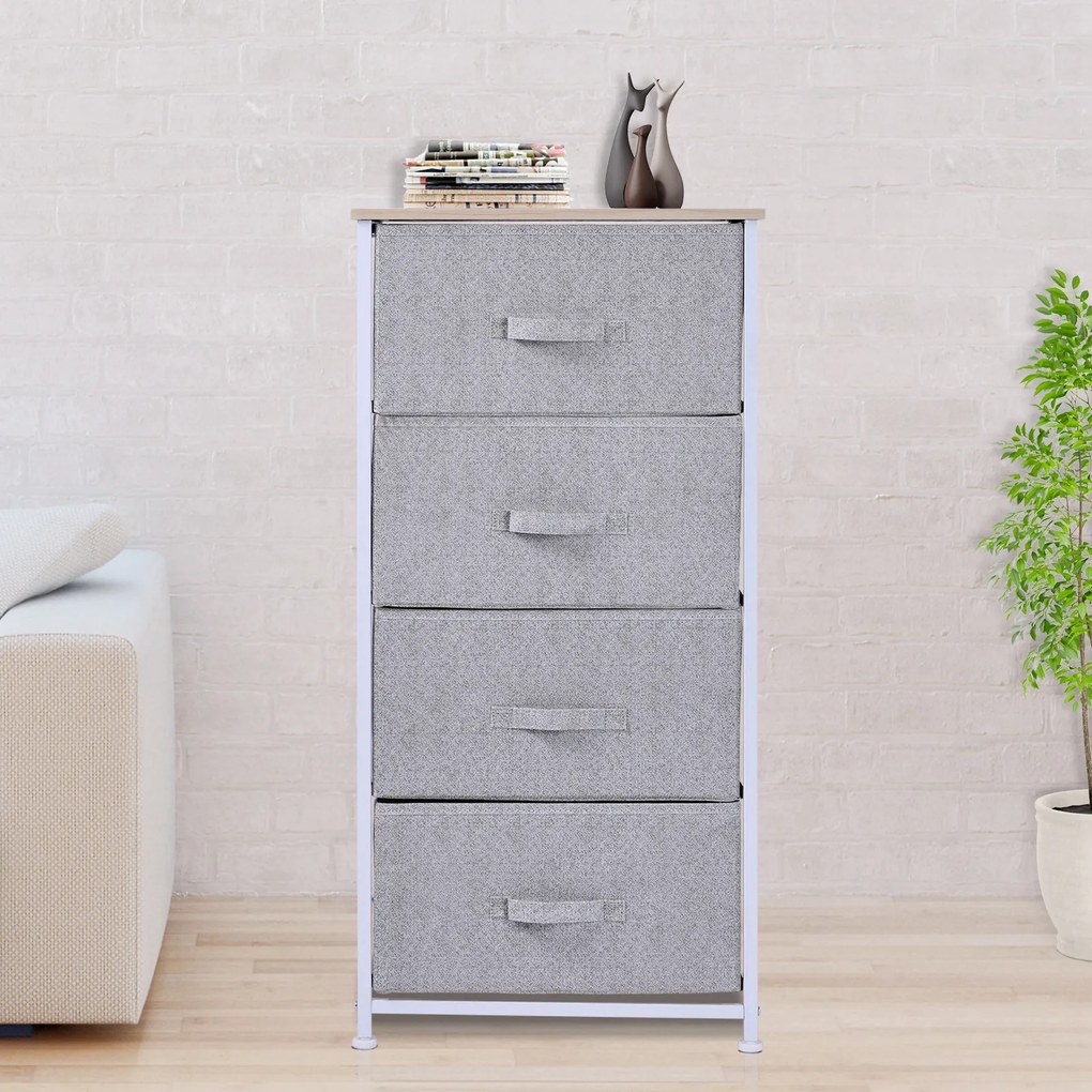 Homcom Mobila Container cu 4 Sertare din Lin Panou Sasiu in Otel Vopsea Praf Raft Superior in MDF Max:25 kg 45x30x92cm