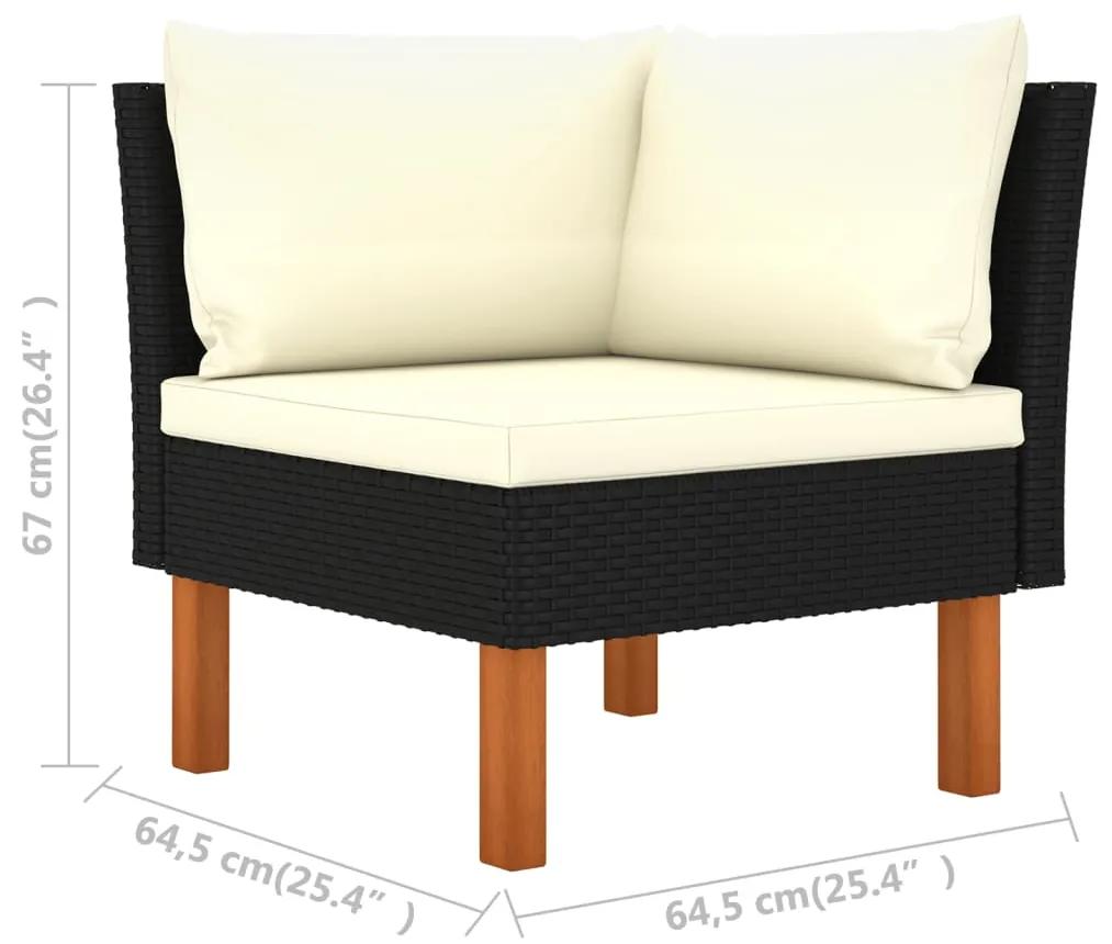 Set mobilier de gradina cu perne, 6 piese, negru, poliratan Negru, 4x colt + mijloc + suport pentru picioare, 6