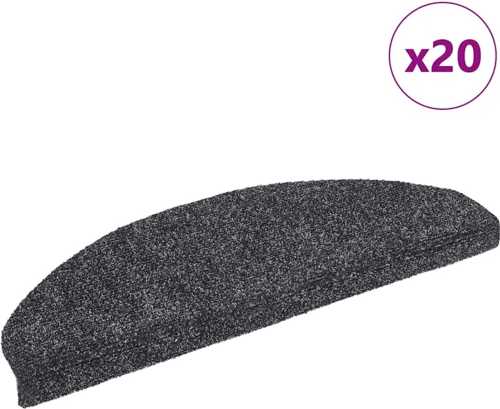 vidaXL Covorașe autoadezive pentru scări, 20 buc., 65x21x4 cm, gri închis, semirotunde, mari