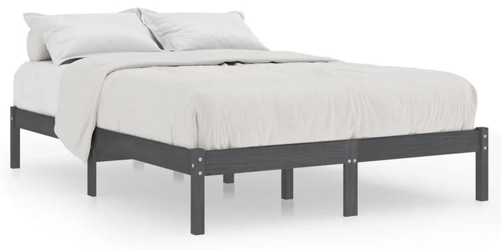 810039 vidaXL Cadru de pat, gri, 200x200 cm, lemn masiv de pin