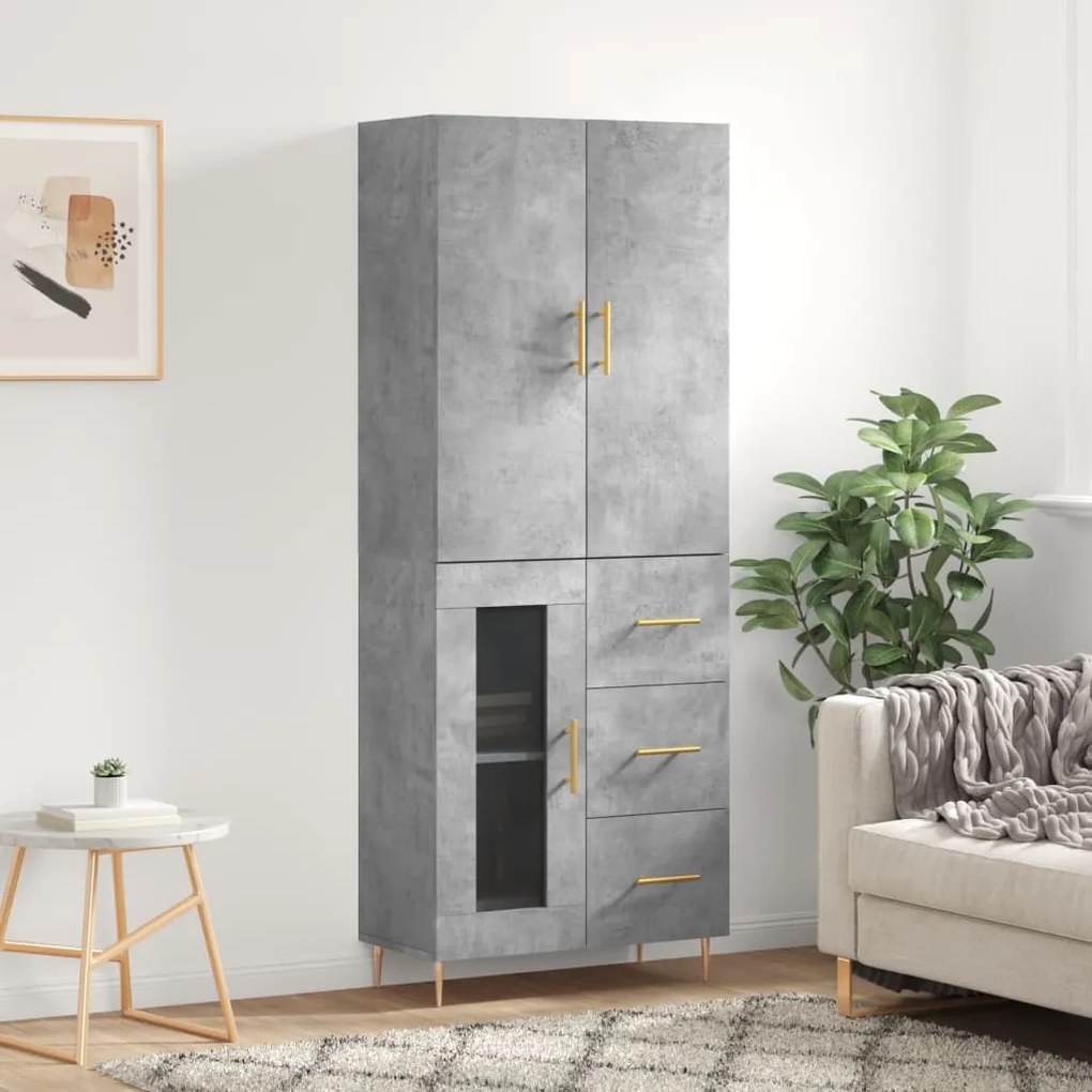 vidaXL Dulap înalt, gri beton, 69,5x34x180, lemn compozit