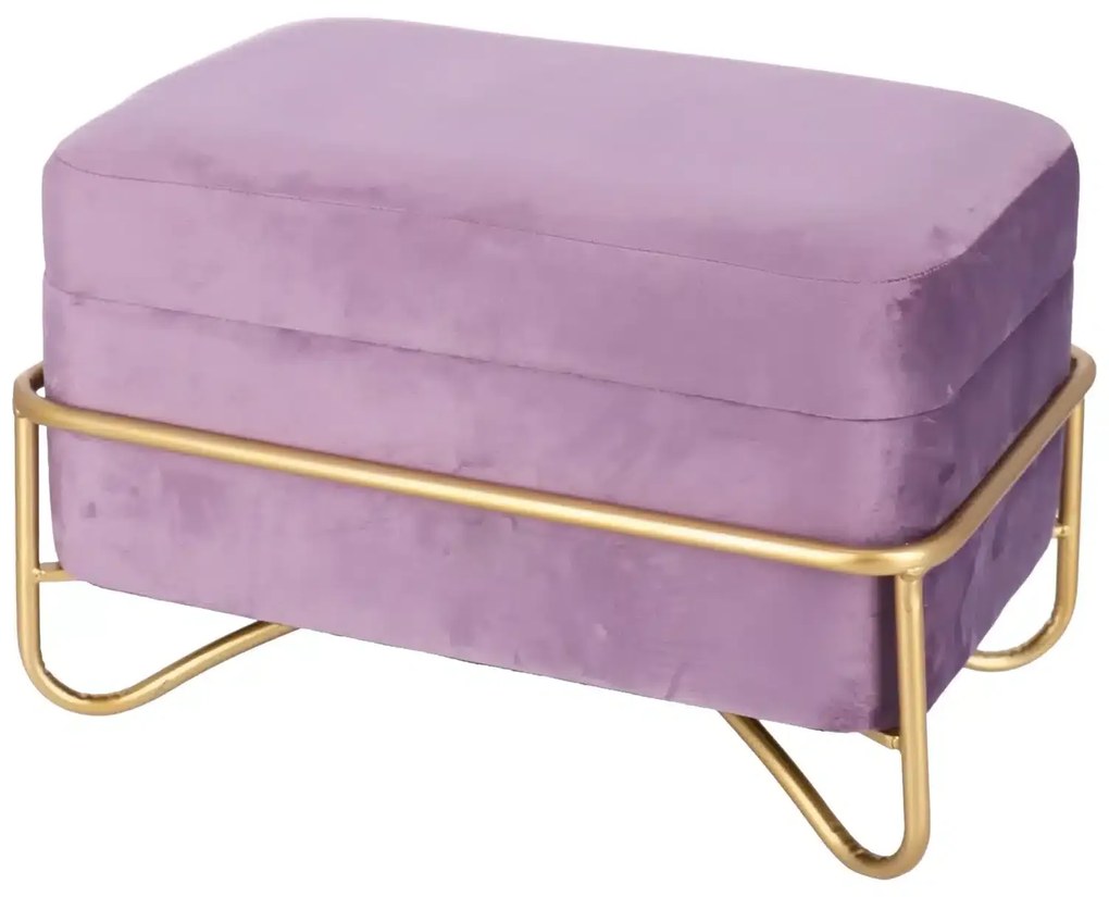 Set elegant Luna de taburete cu spatiu de depozitare, catifea si baza metalica aurie  2 piese