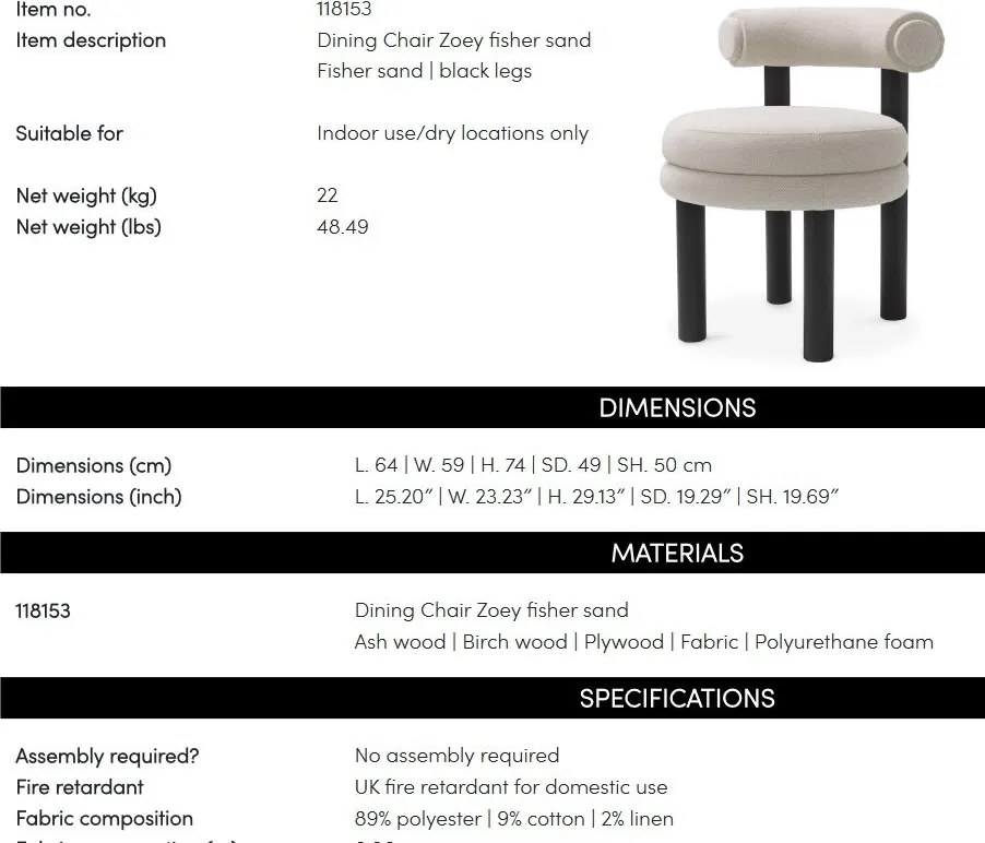 Scaun dining elegant design LUX Zoey, Fisher sand