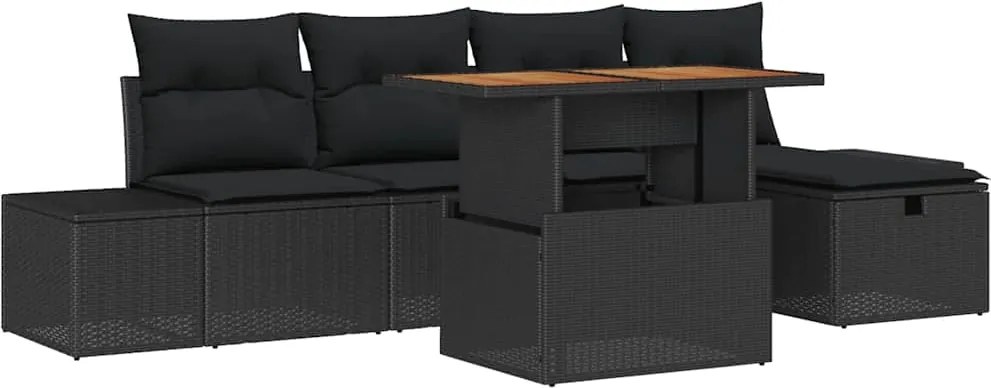 vidaXL Set de canapele pentru grădină 6 pcs Negru poliratan