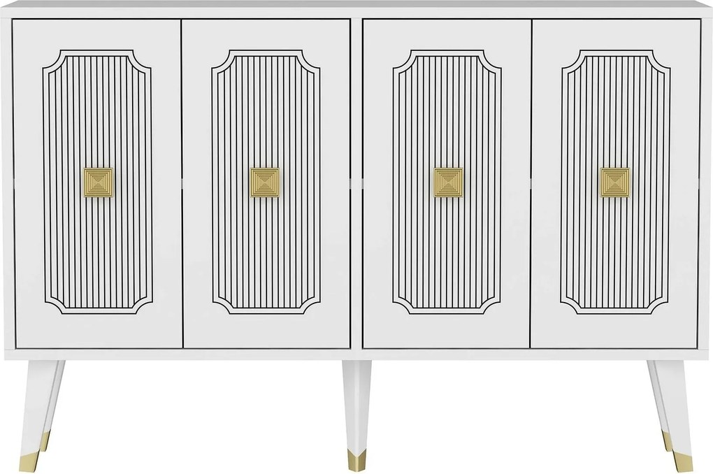 Comoda DERASI, alb/auriu, PAL melaminat, 120x30x80 cm