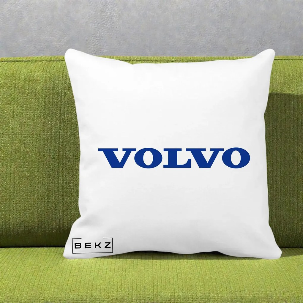 Perna Personalizata cu emblema Volvo, 40x40 cm, Alba Mata, Husa Detasabila, Perna Inclusa, BEKZ®