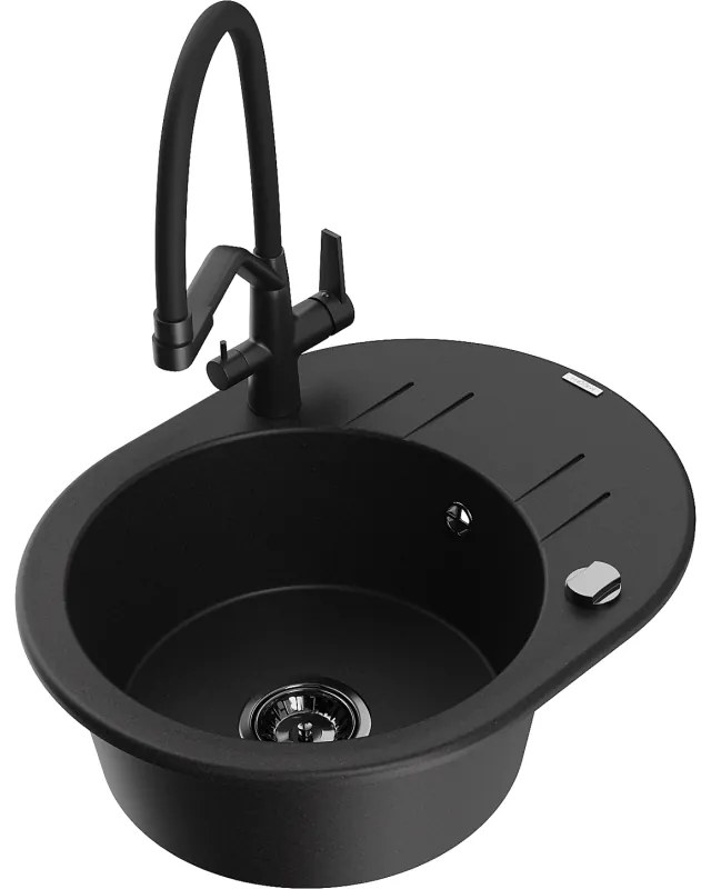 Mexen Kevin chiuvetă de granit cu 1 compartiment și baterie de bucătărie Duo, negru - 6517-77-671701-70-B