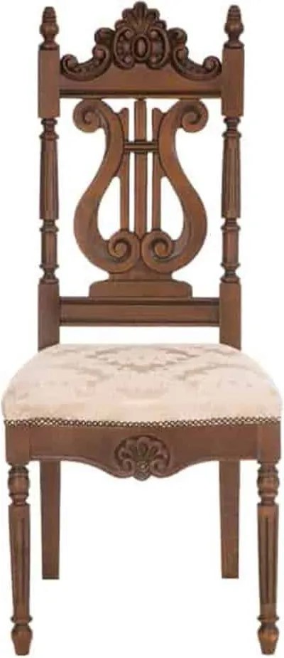 Scaun lemn masiv clasic Noble cu Spătar Lira, 59 × 50 × 115,5 cm - Nuc