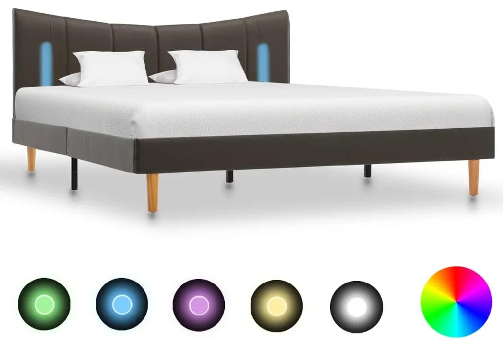 288546 vidaXL Cadru de pat cu LED, antracit, 140 x 200 cm, piele ecologică