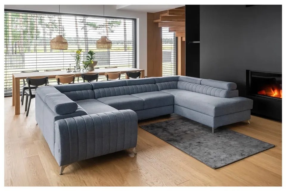 Colțar albastru extensibil/cu spațiu de depozitare (cu colț pe partea dreaptă/în formă de "U") Louis – ELTAP