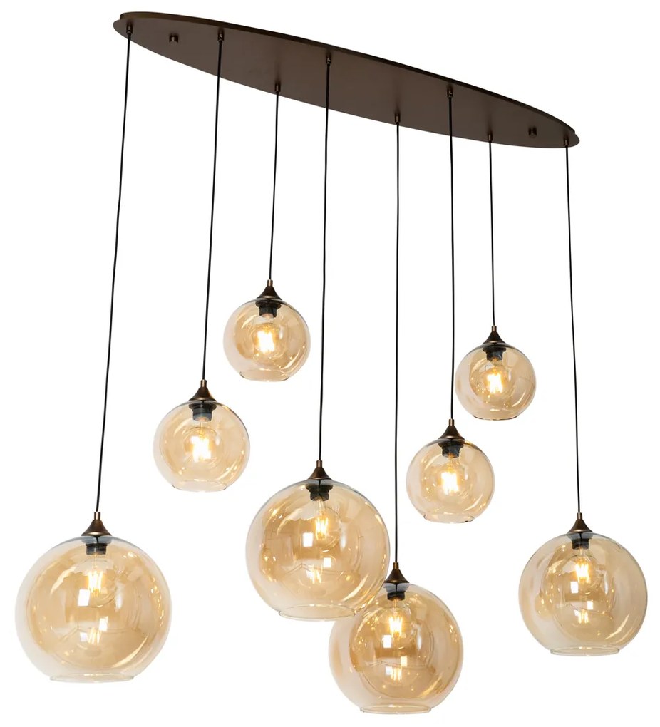 Lampă suspendată Art Deco bronz închis cu sticlă chihlimbar ovală 8 lumini - Sandra