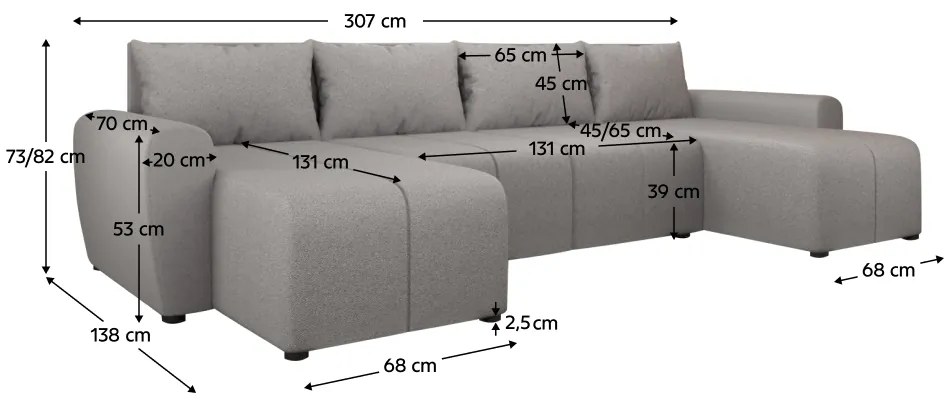 Set canapea universala, gri, DELIN U UNI