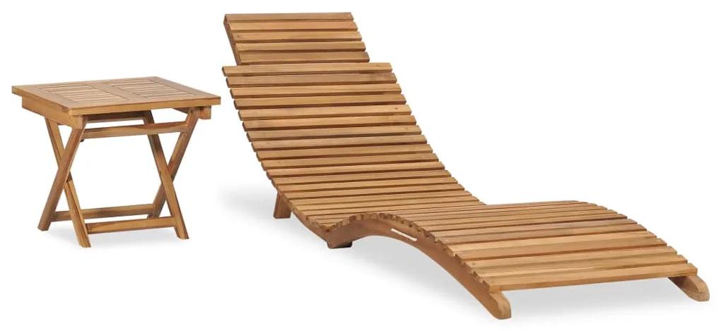 310666 vidaXL Șezlong de soare pliabil cu masă, lemn masiv de tec