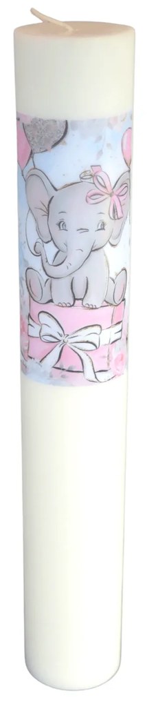 Lumanare Botez Elefant cu roz 7 cm, 60 cm