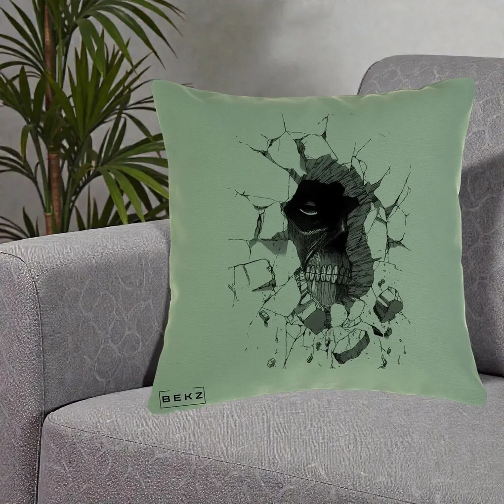 Perna Personalizata Attack on Titan Titan Crapand Zidul, 40x40 cm, Verde, Husa Detasabila, Perna Inclusa, BEKZ®